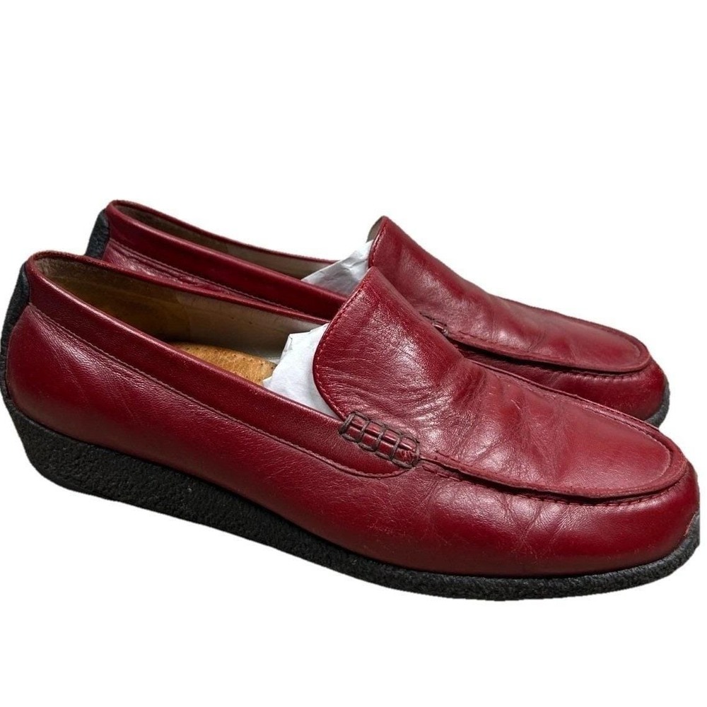 Ara Loafers Womens 9 Red Leather Fitness Moc Toe Comfort Slip On G Width Vintage